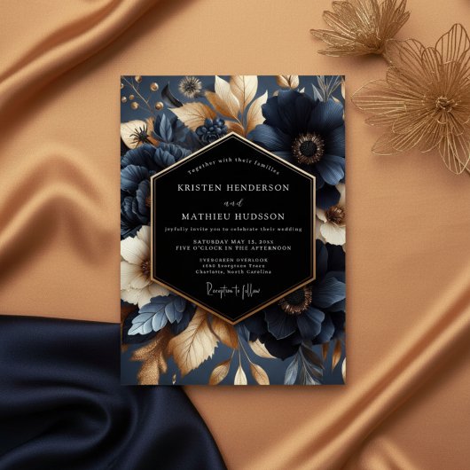 Navy Bloom Wedding Einladung