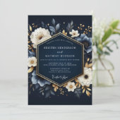 Navy Blooming Enchantment Wedding Einladung (Stehend Vorderseite)