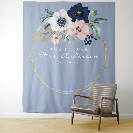 Navy Blooms Future Frau Brautparty Backdrop Wandteppich (Beispiel)