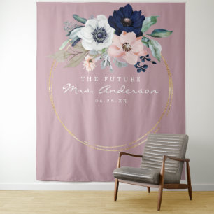 Navy Blooms Future Frau Brautparty Backdrop Wandteppich
