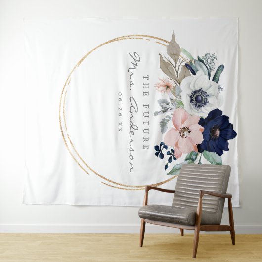 Navy Blooms Future Frau Brautparty Backdrop Wandteppich (Beispiel (Horizontal))