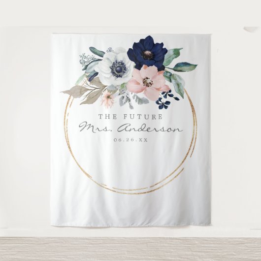 Navy Blooms Future Frau Brautparty Backdrop Wandteppich (Vorderseite)