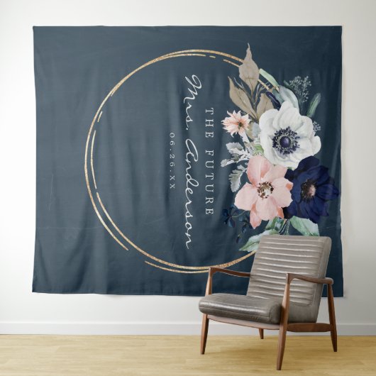 Navy Blooms Future Frau Brautparty Backdrop Wandteppich (Beispiel (Horizontal))