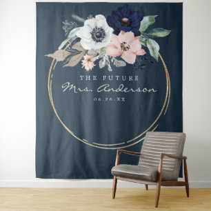 Navy Blooms Future Mrs Brautparty-Kulisse Wandteppich