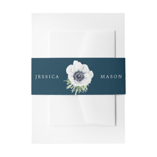 Navy Blooms Hochzeitseinladung Bly Bands Anemone Einladungsbanderole (Vorderseite Beispiel)