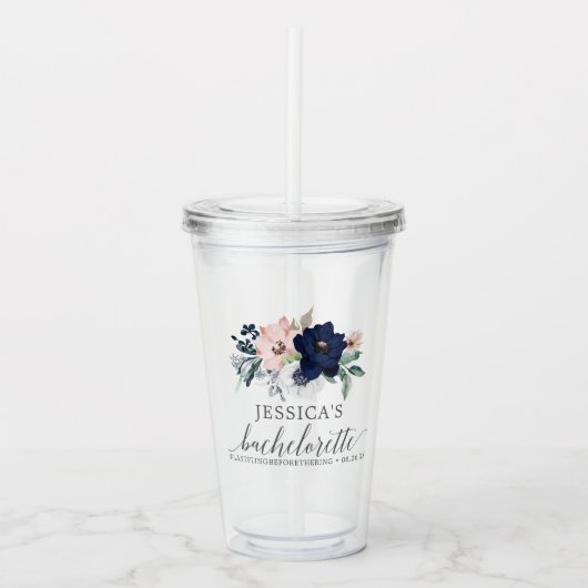 Navy Blooms Junggeselinnen-Abschied Favor Tumbler Acryltrinkbecher (Vorderseite)