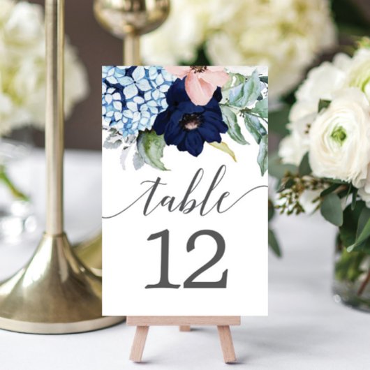 Navy Blooms Tischkarten Hochzeiten von Tischnummer