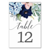 Navy Blooms Tischkarten Hochzeiten von Tischnummer (Rückseite)
