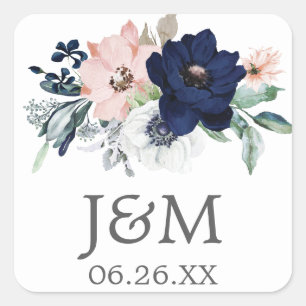 Navy Blooms Umschlag Aufkleber - Pflege Stickers