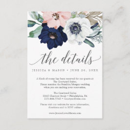 Navy Blooms Wedding Details Card Einladung