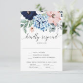 Navy Blooms Wedding RSVP Card Einladung (Stehend Vorderseite)
