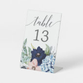 Navy Blooms Wedding Tischnummern Pedestal Sign Sockelschild (Vorderseite)