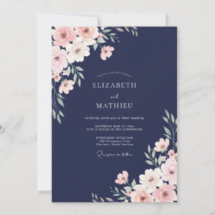 Navy Blossom Romantik-Hochzeit Einladung