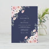 Navy Blossom Romantik-Hochzeit Einladung (Stehend Vorderseite)