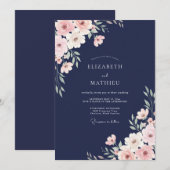 Navy Blossom Romantik-Hochzeit Einladung (Vorne/Hinten)