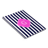 Navy Blu White Strip Hot Pink Quarz Monogramm Notizblock (Rechte Seite)