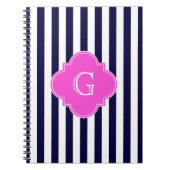 Navy Blu White Strip Hot Pink Quarz Monogramm Notizblock (Vorderseite)