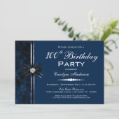 Navy Blue 100. Geburtstagsparty Einladung (Stehend Vorderseite)
