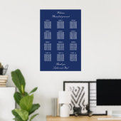 Navy Blue 12 Table Wedding Seating Chart Poster (Heimbüro)