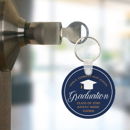 Navy Blue 2023 Abschluss Gold Personalisiert Schoo Schlüsselanhänger