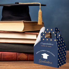 Navy Blue 2024 Abschluss Gold Polka Dots Party Geschenkschachtel