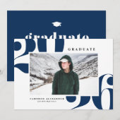 Navy Blue 2025 Fett Typografie Foto Abschluss Ankündigung (Vorne/Hinten)