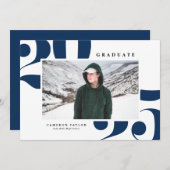 Navy Blue 2025 Fett Typografie Foto Abschluss Einladung (Vorne/Hinten)