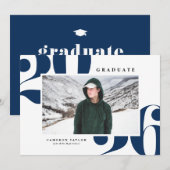 Navy Blue 2025 Fett Typografie Foto Abschluss Einladung (Vorne/Hinten)