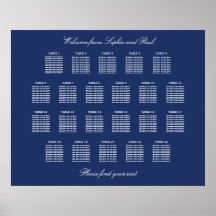Navy Blue 22 Table Wedding Seating Chart Poster