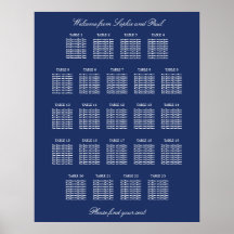 Navy Blue 23 Table Wedding Seating Chart Poster