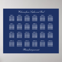 Navy Blue 24 Table Wedding Seating Chart Poster