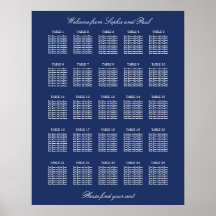 Navy Blue 25 Table Wedding Seating Chart Poster