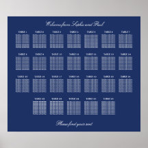 Navy Blue 26 Table Wedding Seating Chart Poster
