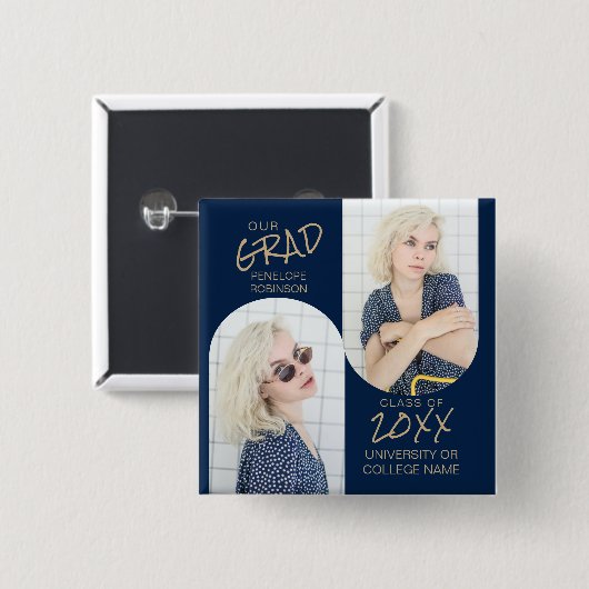 Navy Blue 2 Arted Foto Abschluss Button (Vorne & Hinten)