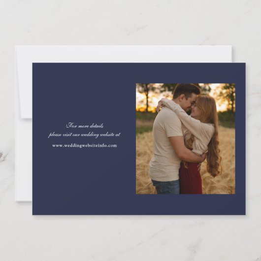 Navy Blue 2 Foto Elegante Script Wedding Save The Date (Rückseite)
