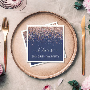 Navy Blue 30. Geburtstag Rose Gold Pink Glitzer Serviette
