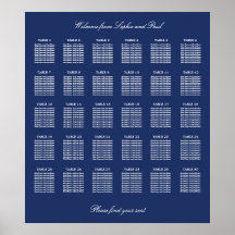 Navy Blue 30 Table Wedding Seating Chart Poster