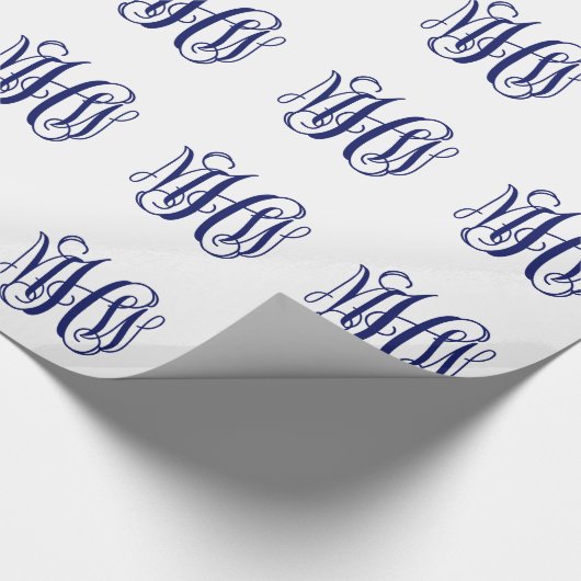 Navy Blue 3 Initial Vine Script Monogram DIY BG Geschenkpapier (Ecke)