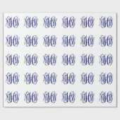 Navy Blue 3 Initial Vine Script Monogram DIY BG Geschenkpapier (Flach)