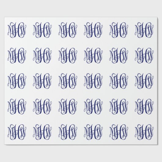 Navy Blue 3 Initial Vine Script Monogram DIY BG Geschenkpapier (Flach)