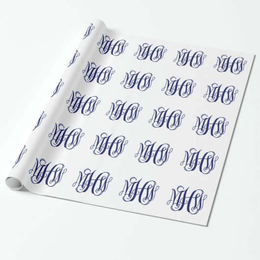 Navy Blue 3 Initial Vine Script Monogram DIY BG Geschenkpapier (Ungerollt)
