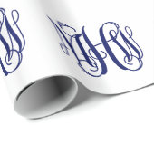 Navy Blue 3 Initial Vine Script Monogram DIY BG Geschenkpapier (Rolleneckpunkt)