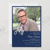 Navy Blue 50. Geburtstags-Foto Einladung (Vorderseite)