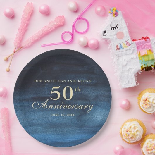 Navy Blue 50. Hochzeitstag Pappteller (Party)
