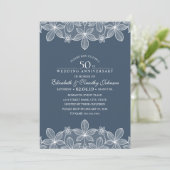 Navy Blue 50th Wedding Anniversary Elegant Lace Einladung (Stehend Vorderseite)