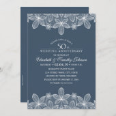 Navy Blue 50th Wedding Anniversary Elegant Lace Einladung (Vorne/Hinten)