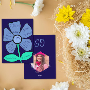 Navy Blue 60. Geburtstag Simple Doodle Blume Einladung