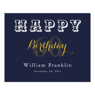 Navy Blue 60th Birthday Party Celebration Glossy Poster