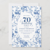 Navy Blue 70th Birthday Classic Floral Invitation Einladung (Vorderseite)