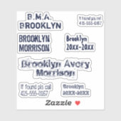 Navy Blue 7 Benutzerdefinierte Texte Name Cool Dec Aufkleber (Blatt)